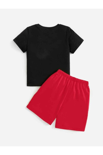 Boy's Black Sunshine Printed T-Shirt and Shorts Set - MORNİNG KİDS (1)