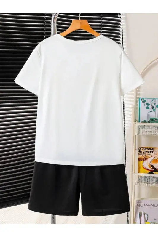 Boy's Black-White Astronaut Print T-Shirt-Short Set-blackwhite - 3