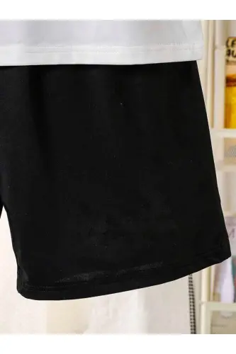 Boy's Black-White Astronaut Print T-Shirt-Short Set-blackwhite - 4