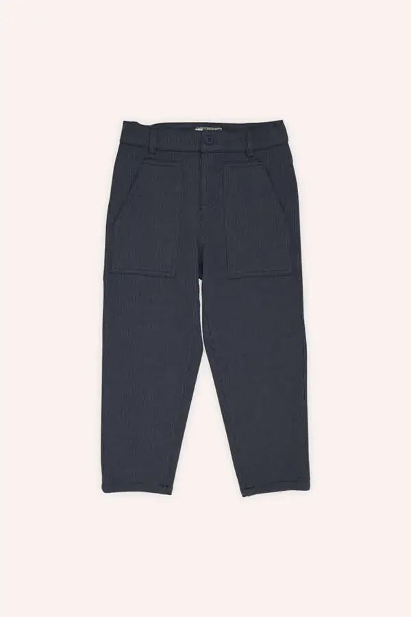 Boy's Buttoned Navy Blue Pants - 1