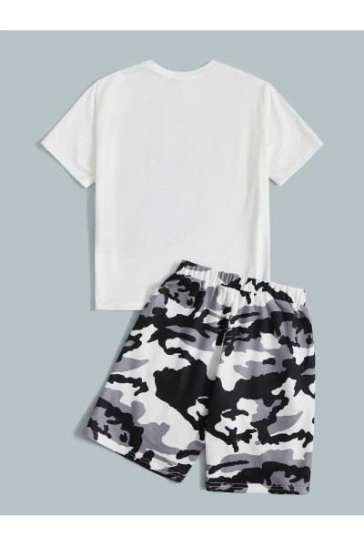 Boy's Camouflage And Bag Patterned T-Shirt And Shorts Set - LEPOLD (1)