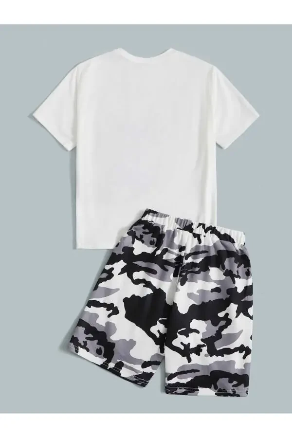 Boy's Camouflage And Bag Patterned T-Shirt And Shorts Set - 2
