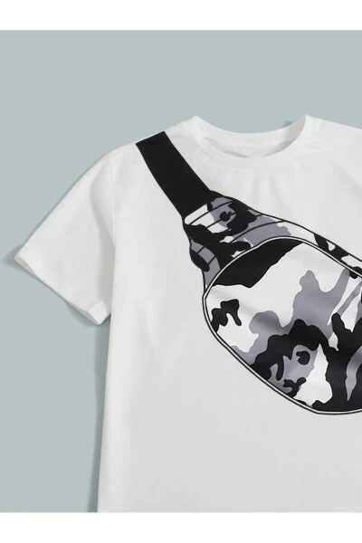 Boy's Camouflage And Bag Patterned T-Shirt And Shorts Set - 3