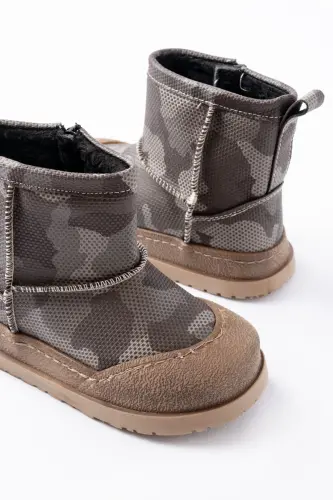 Boy's Camouflage Patterned Fleecy Waterproof Non-Slip Sole Boot - Khaki - 3
