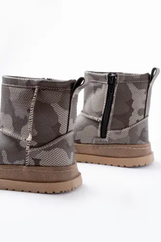 Boy's Camouflage Patterned Fleecy Waterproof Non-Slip Sole Boot - Khaki - 4