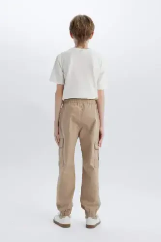 Boy's Cargo Jogger Straight Leg Gabardine Trousers Light Beige - DEFACTO (1)