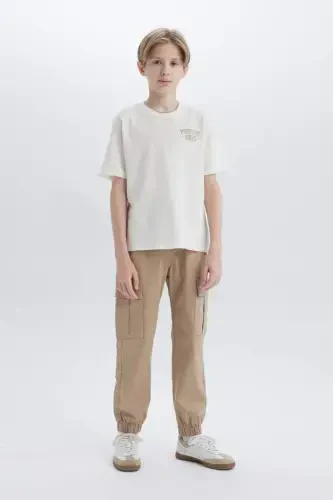 Boy's Cargo Jogger Straight Leg Gabardine Trousers Light Beige - 3