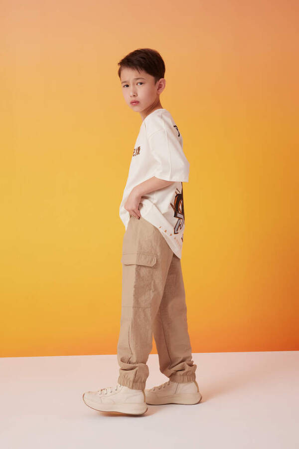 Boys Cargo Pocket Jogger Parachute Pants Sand - 3