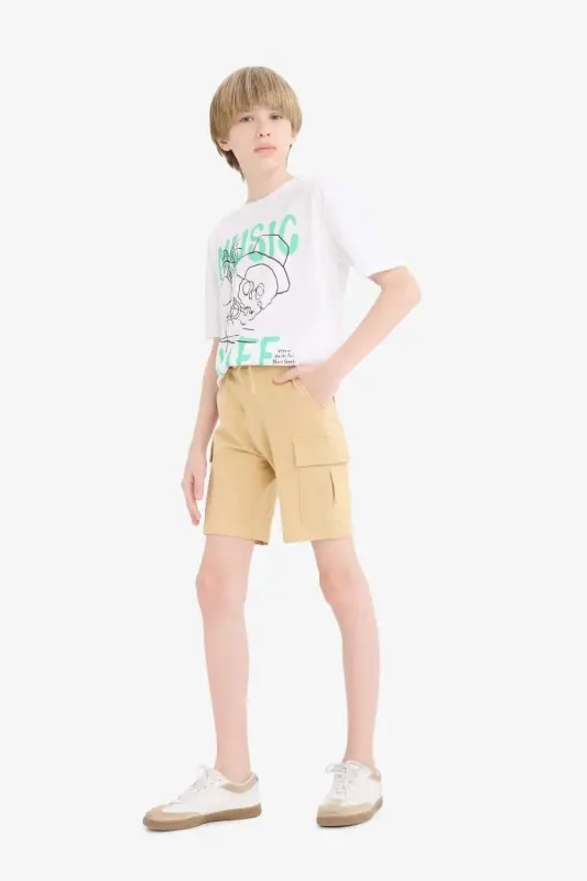 Boys Cargo Pocket Shorts-Stone - DEFACTO