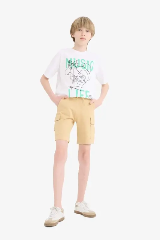 Boys Cargo Pocket Shorts-Stone - 2