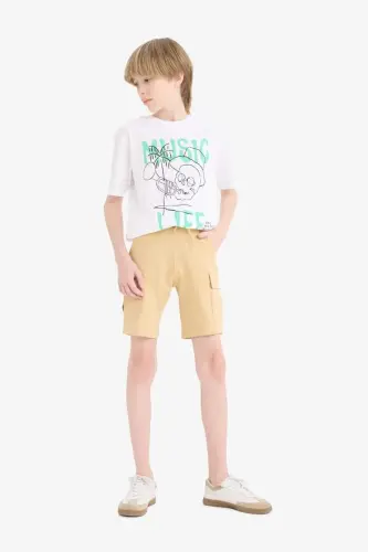 Boys Cargo Pocket Shorts-Stone - 3