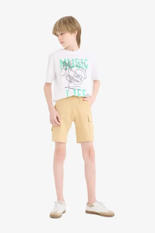 Boys Cargo Pocket Shorts-Stone - 3