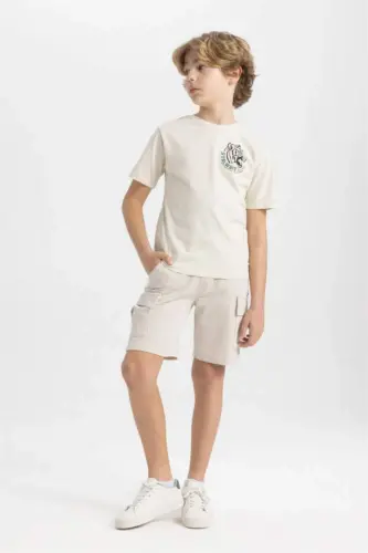Boys Cargo Pocket Shorts-Stone - 1