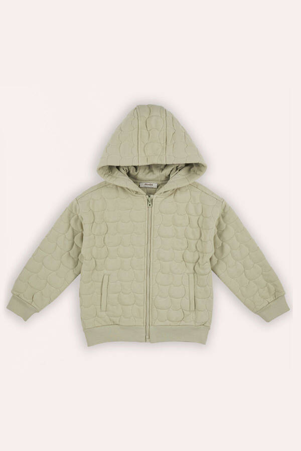 Boy's Cat Quilted Zipped Green Sweats - 1
