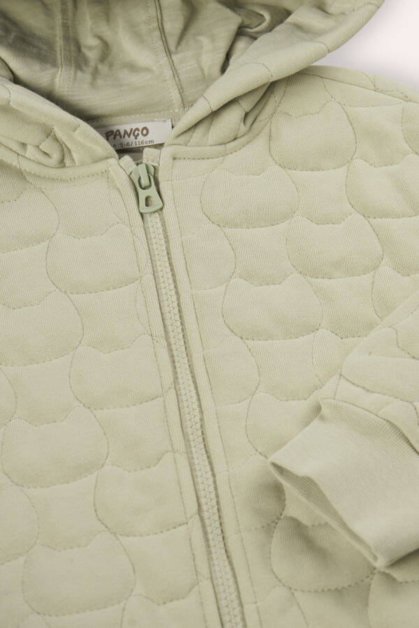 Boy's Cat Quilted Zipped Green Sweats - 2
