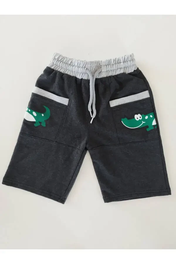 Boys' Charcoal Grey Pocket Printed Shorts Capri - 1