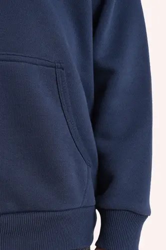 Boy's Collared Navy Blue Sweatshirt - 002-Navy Blue - 4