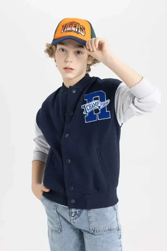 Boys College Neck Bomber Jacket Hoodie B6635A824SP - DEFACTO