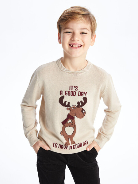 Boys' Comfortable Fit Bike Neck Patterned Knit Sweater - 6