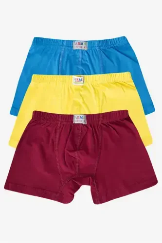 Boys Cotton Soft and Flexible Lycra Boxer 3-Pack Blue Yellow Burgundy - 1