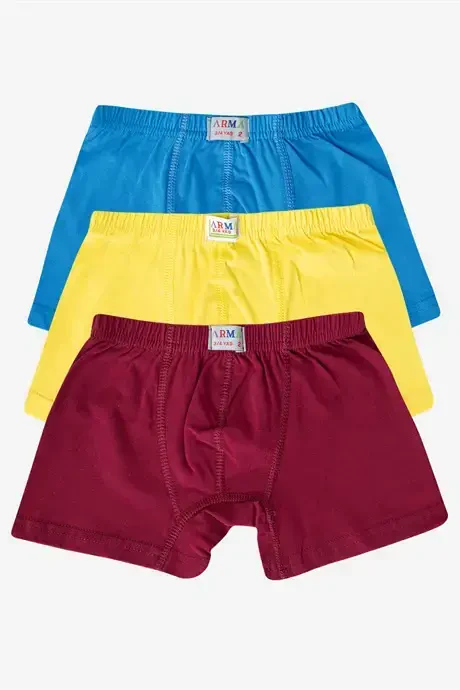 Boys Cotton Soft and Flexible Lycra Boxer 3-Pack Blue Yellow Burgundy - BÜYÜKBEDENIZ