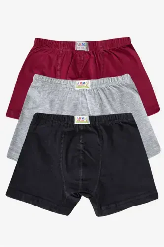 Boys Cotton Soft and Flexible Lycra Boxer 3-Pack Burgundy Gray Black - 1