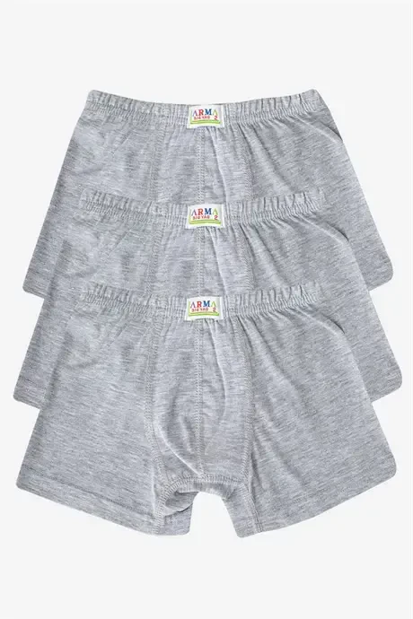 Boys Cotton Soft and Flexible Lycra Boxer 3-Pack Grey - BÜYÜKBEDENIZ