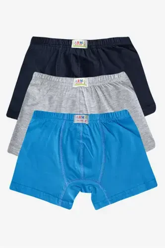 Boys' Cotton Soft and Flexible Lycra Boxer 3-Pack Navy Gray Blue - 1