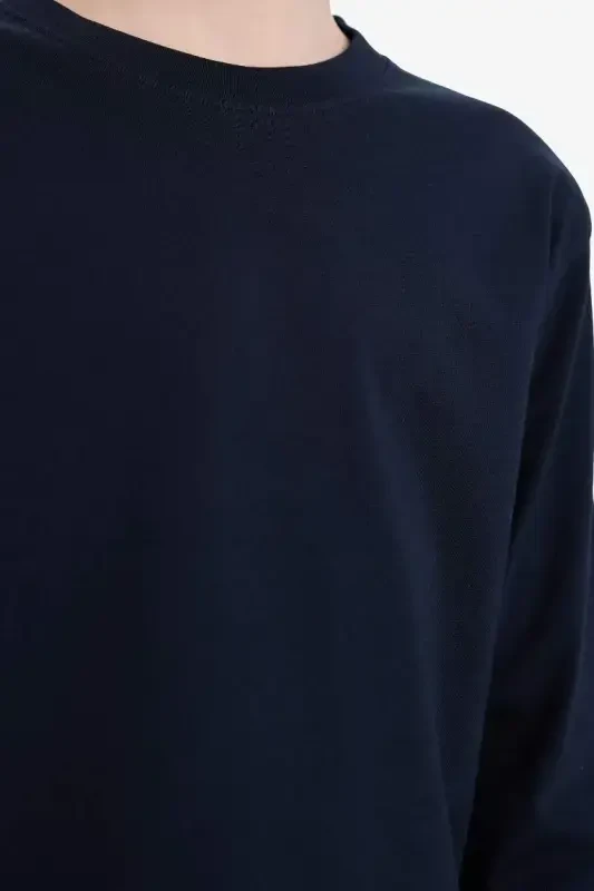 Boys' Crew Neck Basic Plain Long Sleeve T-Shirt-Navy Blue - 5