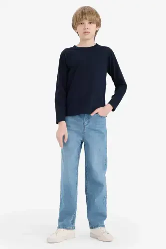 Boys' Crew Neck Basic Plain Long Sleeve T-Shirt-Navy Blue - 6