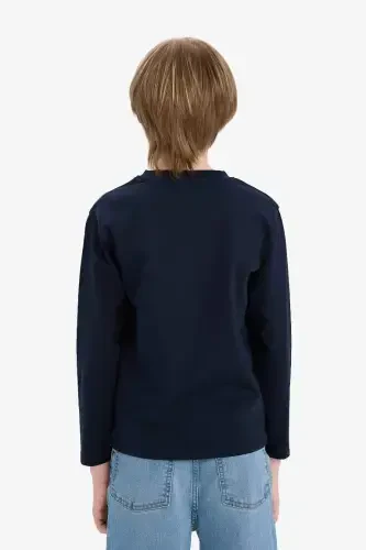 Boys' Crew Neck Basic Plain Long Sleeve T-Shirt-Navy Blue - 7