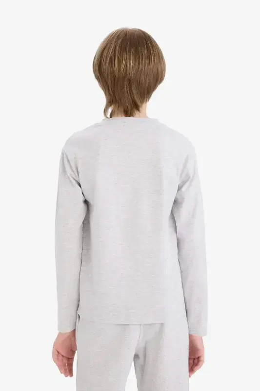 Boys' Crew Neck Basic Plain Long Sleeve T-Shirt-Optical Gray Melange - 6