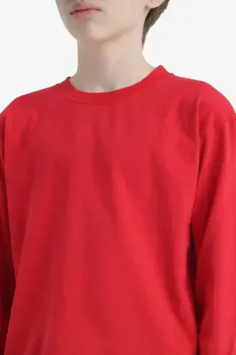 Boys' Crew Neck Basic Plain Long Sleeve T-Shirt-Red - 5