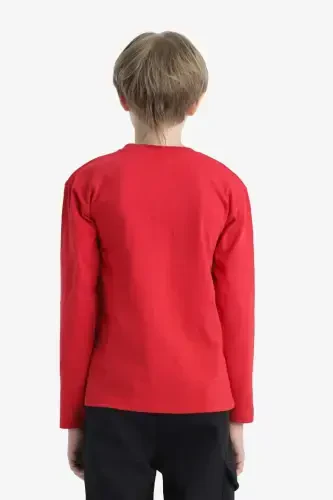 Boys' Crew Neck Basic Plain Long Sleeve T-Shirt-Red - 6