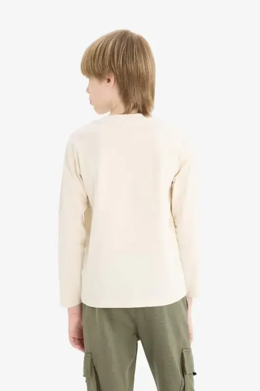 Boys' Crew Neck Basic Plain Long Sleeve T-shirt-Stone - 6