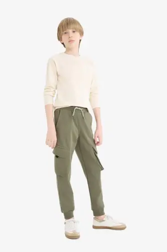 Boys' Crew Neck Basic Plain Long Sleeve T-shirt-Stone - DEFACTO (1)