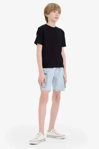 Boy's Crew Neck Basic Plain Short Sleeve T-Shirt-Black - DEFACTO (1)