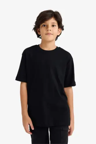 Boy's Crew Neck Basic Plain Short Sleeve T-Shirt-Black - 3