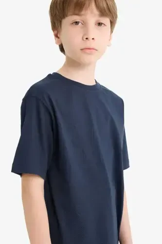 Boys' Crew Neck Basic Plain Short Sleeve T-Shirt-Navy Blue 