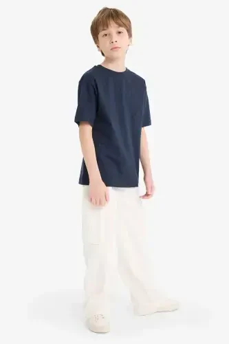 Boys' Crew Neck Basic Plain Short Sleeve T-Shirt-Navy Blue - DEFACTO (1)