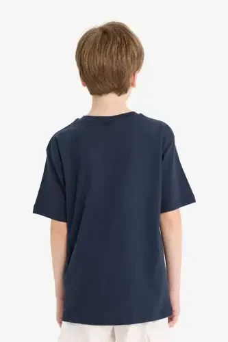 Boys' Crew Neck Basic Plain Short Sleeve T-Shirt-Navy Blue - 6