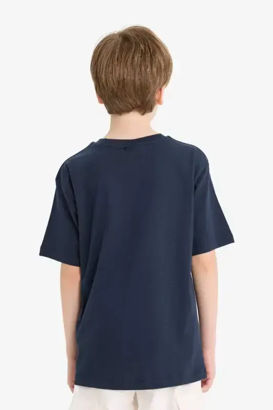 Boys' Crew Neck Basic Plain Short Sleeve T-Shirt-Navy Blue - 6
