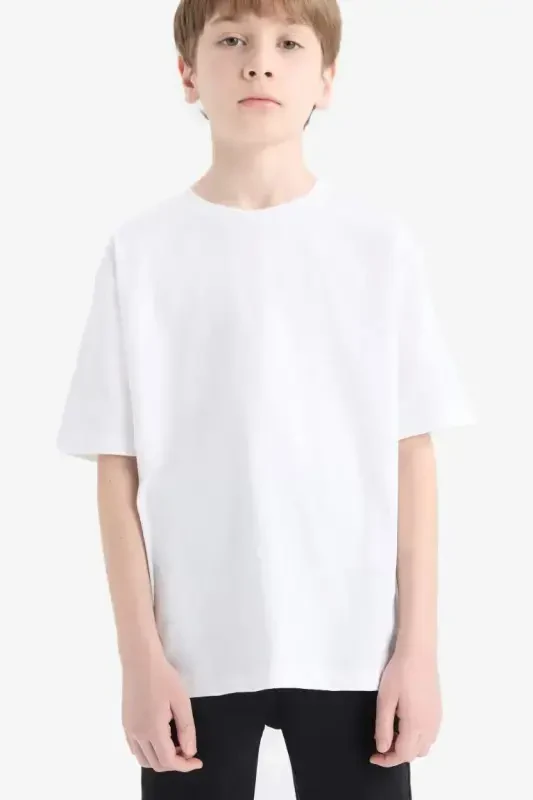 Boy's Crew Neck Basic Plain Short Sleeve T-Shirt-Off White - 1