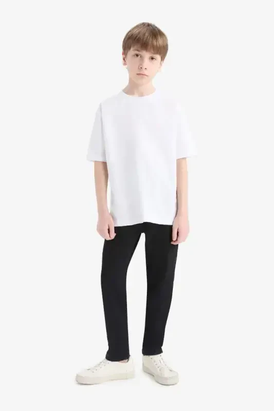 Boy's Crew Neck Basic Plain Short Sleeve T-Shirt-Off White - 2