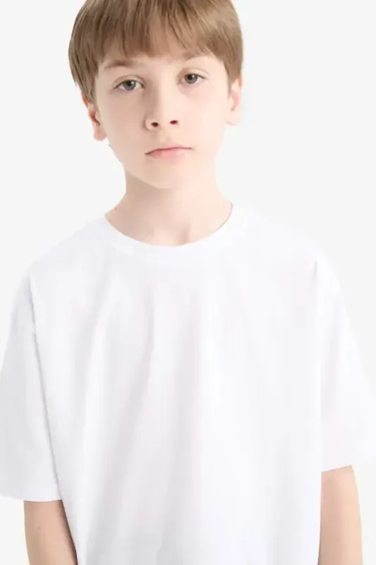 Boy's Crew Neck Basic Plain Short Sleeve T-Shirt-Off White - 4