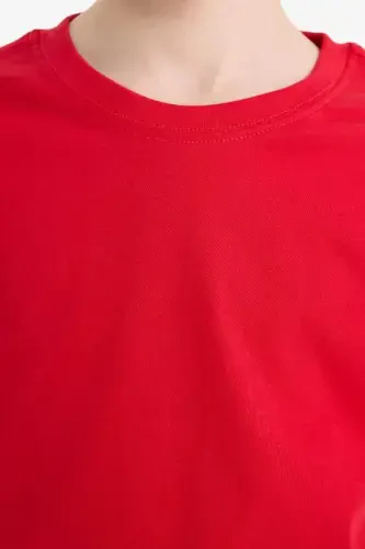 Boy's Crew Neck Basic Plain Short Sleeve T-Shirt-Red - 5