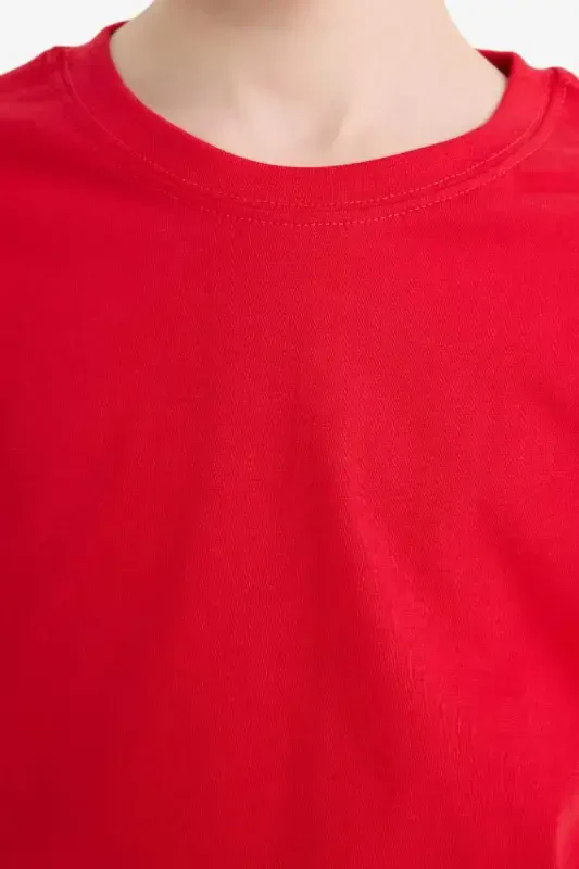 Boy's Crew Neck Basic Plain Short Sleeve T-Shirt-Red - 5