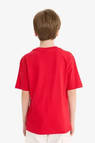 Boy's Crew Neck Basic Plain Short Sleeve T-Shirt-Red - 6