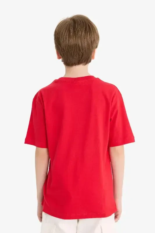 Boy's Crew Neck Basic Plain Short Sleeve T-Shirt-Red - 6