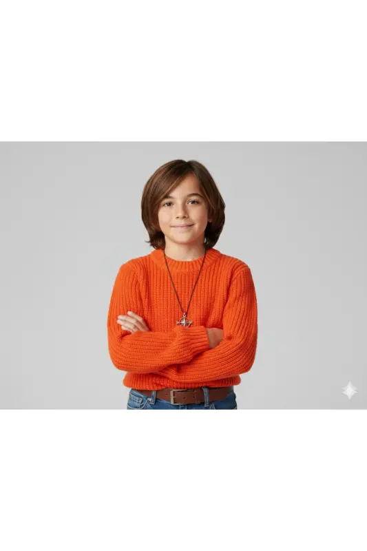 Boys' Crew Neck Thessaloniki Knit Sweater (2-13 Years) - ORANGE - 1